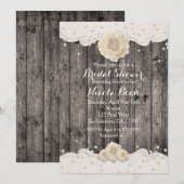 Invitation Fleur Blanche Romantique & Perles Bois Rustique (Devant / Derrière)