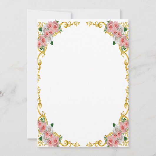 Invitation Fleur blanche rose cadre baroque doré (Devant)