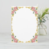Invitation Fleur blanche rose cadre baroque doré (Debout devant)