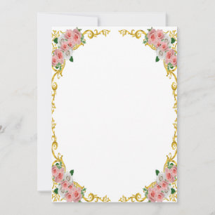 Invitation Fleur blanche rose cadre baroque doré