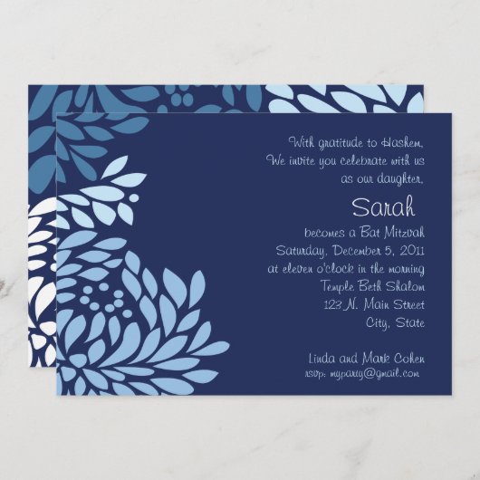 Invitation Fleur bleu (Devant / Derrière)