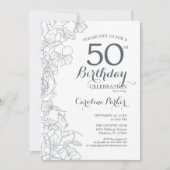 Invitation Fleur bleu ardoise 50e anniversaire (Devant)