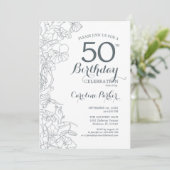 Invitation Fleur bleu ardoise 50e anniversaire (Debout devant)