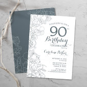 Invitation Fleur bleu ardoise 90e fête d'anniversaire