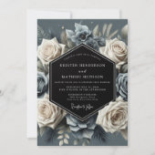 Invitation Fleur Bleu Ardoise Mariage Opulent (Devant)