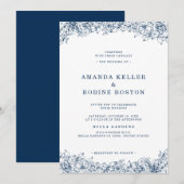 Invitation Fleur Bleu Blanc Élégant Mariage simple (Devant / Derrière)