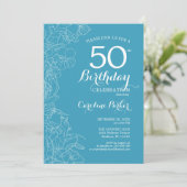 Invitation Fleur bleu clair 50e anniversaire (Debout devant)