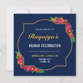 Invitation Fleur Bleu Foncé Bébé Fille Aqiqah (Dos)