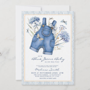 Invitation Fleur Bleu Jean Bébé Combinaison En Jean Fête Prén