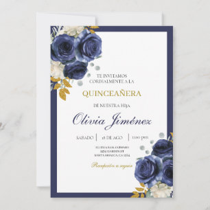 Invitation Fleur bleu marine quinceañera