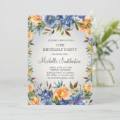 Invitation Fleur Bleu Orange 75e Anniversaire (Debout devant)