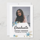 Invitation Fleur bleu pastel Fleur bleue Photo Graduation Par (Devant)