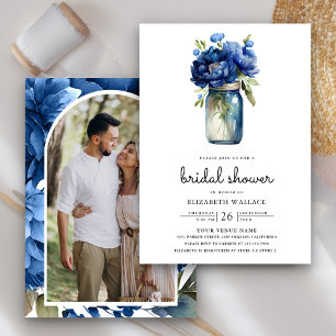 Invitation Fleur Bleu Royale dans un Pot Mason pour une Fête