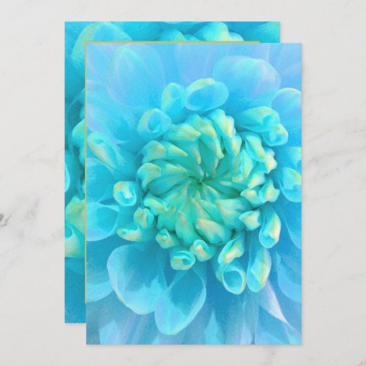 Invitation Fleur bleu turquoise Dahlia en Mariage d'aquarelle (Devant / Derrière)