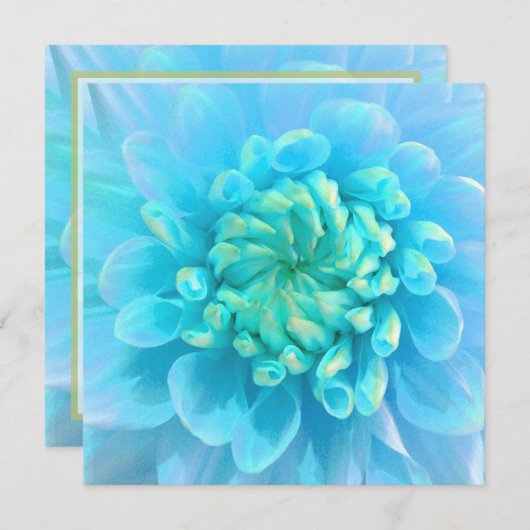 Invitation Fleur bleu turquoise Dahlia en Mariage d'aquarelle (Devant / Derrière)