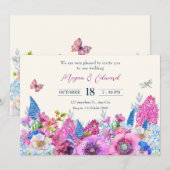 Invitation Fleur bleu violet fleur fleurit printemps mariage (Devant / Derrière)