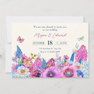 Invitation Fleur bleu violet fleur fleurit printemps mariage
