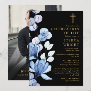 Invitation Fleur bleue Christian Memorial Photo funéraire