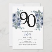 Invitation Fleur Bleue Élégante 90e Anniversaire (Devant)