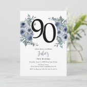 Invitation Fleur Bleue Élégante 90e Anniversaire (Debout devant)