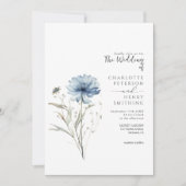 Invitation Fleur Bleue Élégante Mariage Moderne Code QR (Devant)