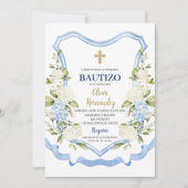 Invitation Fleur bleue et blanche Bautizo Espagnol (Devant)