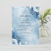 Invitation Fleur bleue gelée Mariage d'hiver (Debout devant)