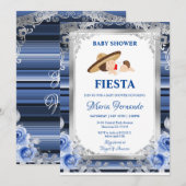 Invitation Fleur bleue marine Baby shower mexicain Fiesta (Devant / Derrière)