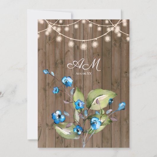 Invitation Fleur Bleue Rustique Feuille Lumières Arc Quinceañ (Dos)