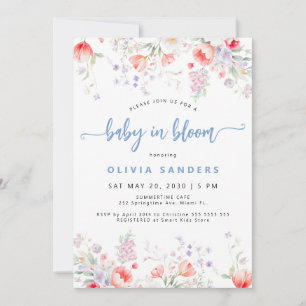 Invitation Fleur bleue sauvage garçon bébé floral en fleurs d