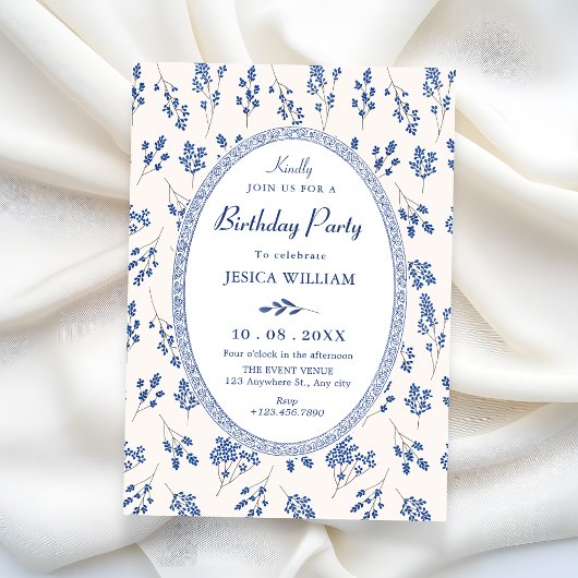 Invitation Fleur bleue vintage