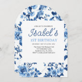 Invitation Fleur Bleue Vintage Élégant Chinoiserie (Devant / Derrière)