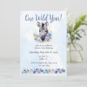 Invitation Fleur bleue Zèbre Anniversaire (Debout devant)