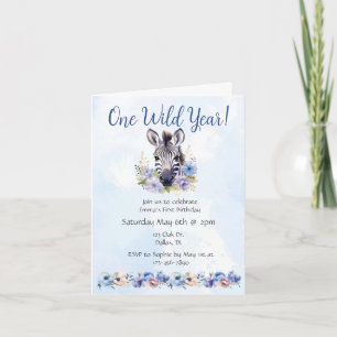Invitation Fleur bleue Zèbre Anniversaire