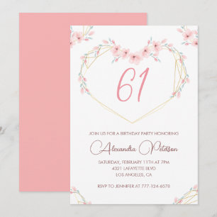 Invitation Fleur bohème aquarelle rose 61e anniversaire