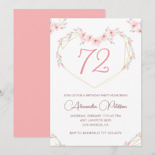 Invitation Fleur bohème aquarelle rose 72e anniversaire