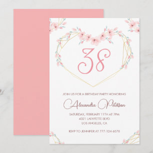 Invitation Fleur bohème aquarelle rose pour 38e anniversaire