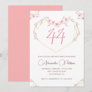 Invitation Fleur bohème aquarelle rose pour 44e anniversaire