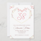 Invitation Fleur boho aquarelle rose 38e anniversaire  (Devant)