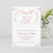 Invitation Fleur boho aquarelle rose 38e anniversaire  (Debout devant)