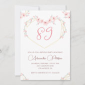 Invitation Fleur boho aquarelle rose 89e anniversaire (Devant)