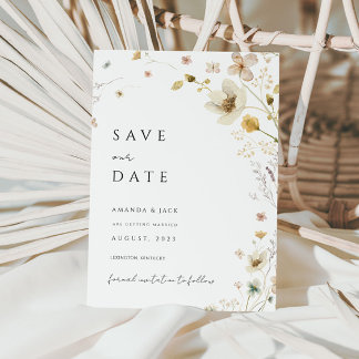 Invitation fleur boho et or minimaliste enregistrer la date