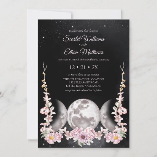 Invitation Fleur Boho foncé Triple Lune Phase Handfasting (Devant)
