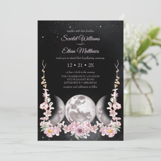 Invitation Fleur Boho foncé Triple Lune Phase Handfasting (Debout devant)