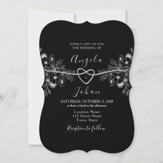 Invitation Fleur Boho noir et rouge (Devant)
