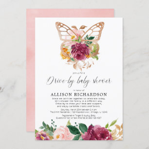 Invitation Fleur bordeaux rousse de papillon