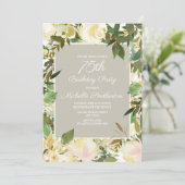 Invitation Fleur botanique blanche crémeuse pour 75e annivers (Debout devant)
