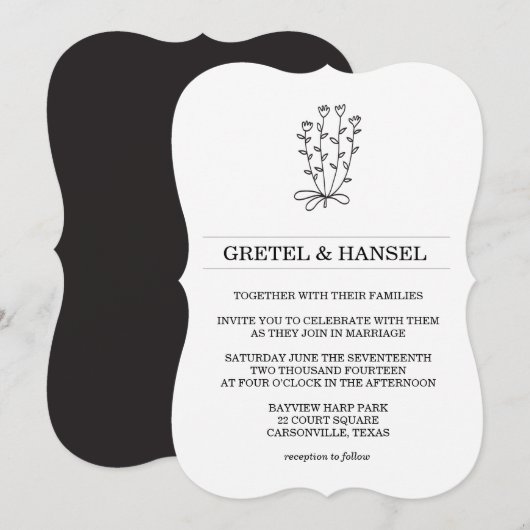 Invitation fleur botanique de doodle (Devant / Derrière)