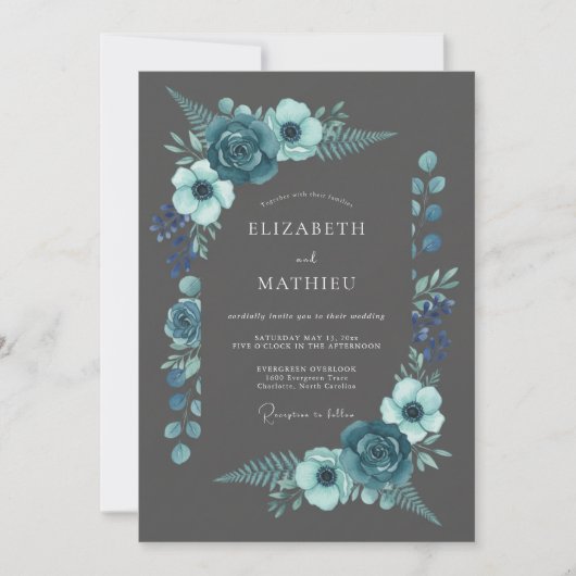 Invitation Fleur botanique de Teal Bloom Mariage (Devant)