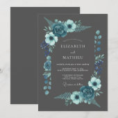 Invitation Fleur botanique de Teal Bloom Mariage (Devant / Derrière)